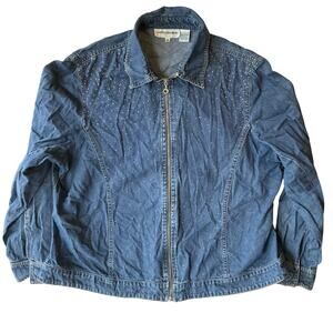 Cathy Daniels Women Long Sleeve Full Zip Rhinestone Denim Jacket size XL, Blue